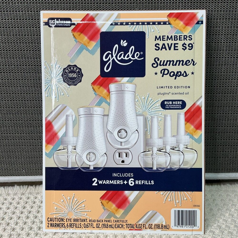 Glade Summer Pops PlugIns Scented Oil Air Freshener, 2 Warmers + 6 Refills